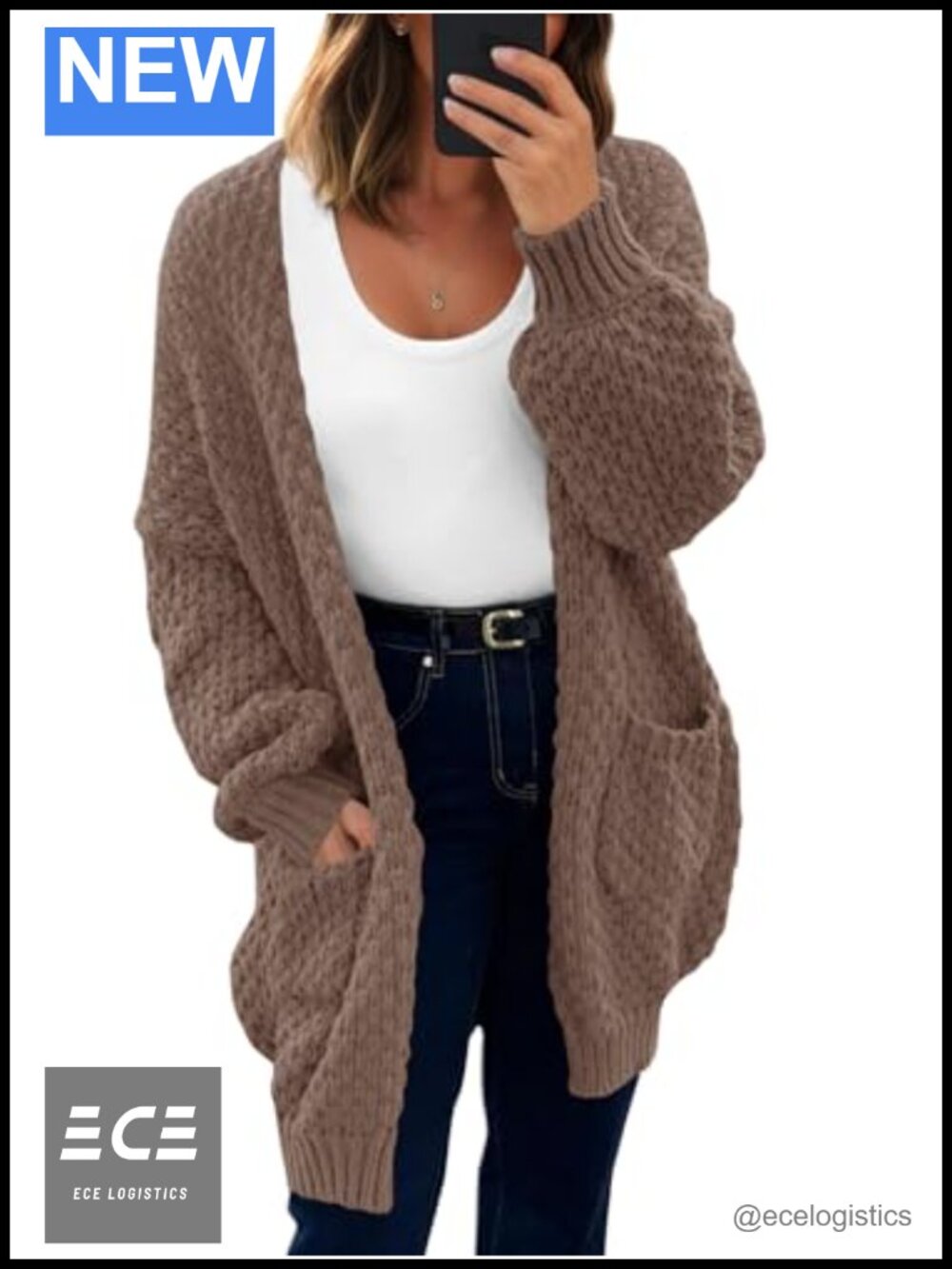 Oversized Open Front Waffle Knit Cardigan Slouchy Lantern Sleeve Long Sweater